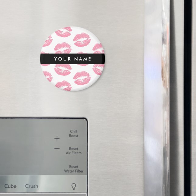Aimant Lèvres Roses, Baiser, Baguette à lèvres, Votre Nom (In situ (réfrigérateur))