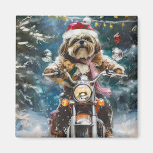 Aimant Lhasa Apso Chien à cheval Moto Noël