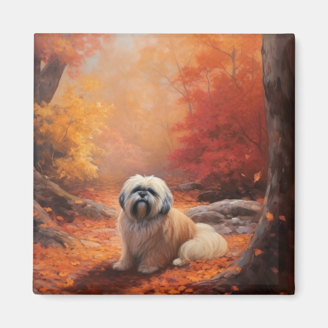 Aimant Lhassa Apso à l'automne Leaves automne Inspire (Devant)