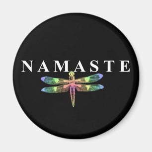 Aimant Libellule de Namaste (arrière - plan foncé) rond