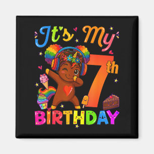 Aimant Licorne Afro 7e anniversaire fille cheveux naturel