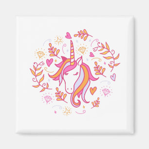 Aimant Licorne dans le rose et l'orange