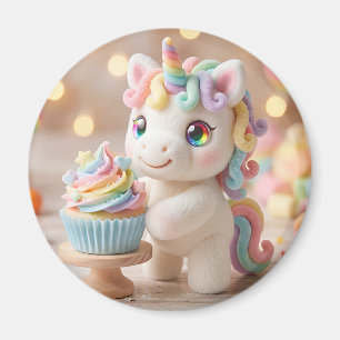 Aimant Licorne pastel avec gâteau de couleur arc-en-ciel