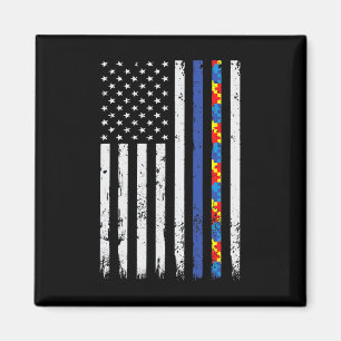 Aimant Ligne Bleue fine Soutien de la police Autisme 4 Ju