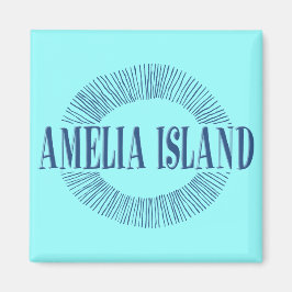 Aimant L'île d'Amelia en bleu avec design solaire
