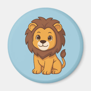 Aimant Lion de dessin animé mignon sur fond bleu
