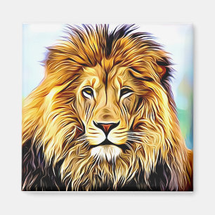 Aimant Lion face peinture numérique