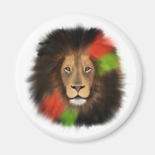 Aimant lion fierté noire rouge vert unité jungle chat roi