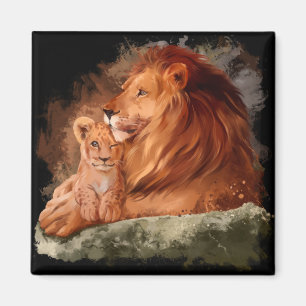 Aimant Lion papa et un petit lionceau