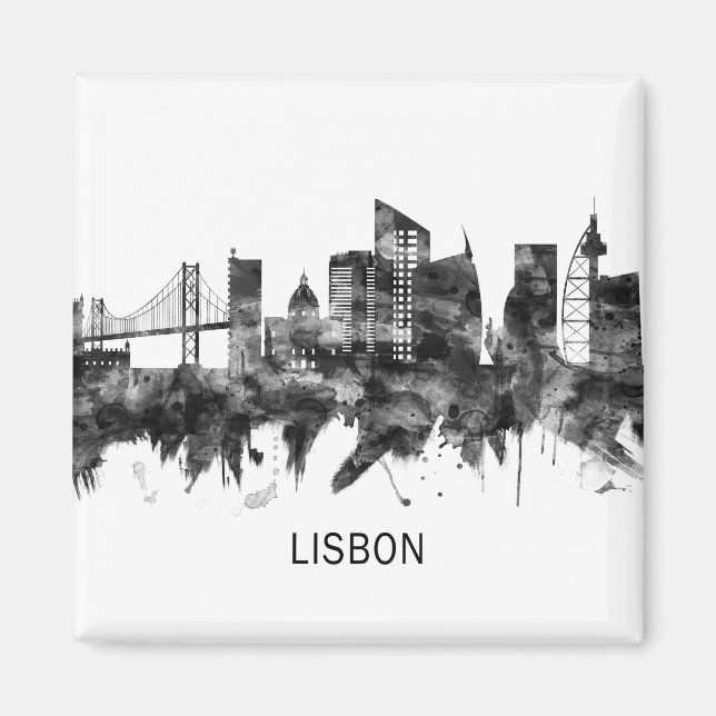 Aimant Lisbonne Portugal Skyline BW (Devant)