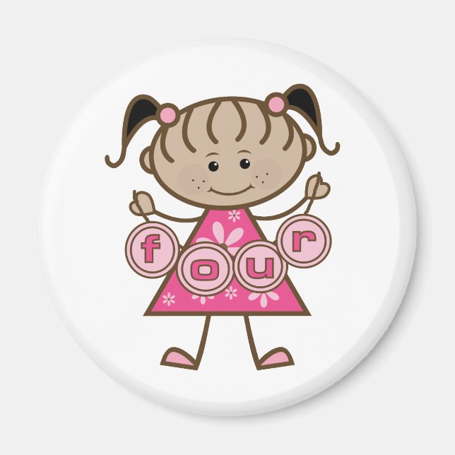 Aimant Little Girl 4th Birthday Tshirts et cadeaux (Devant)