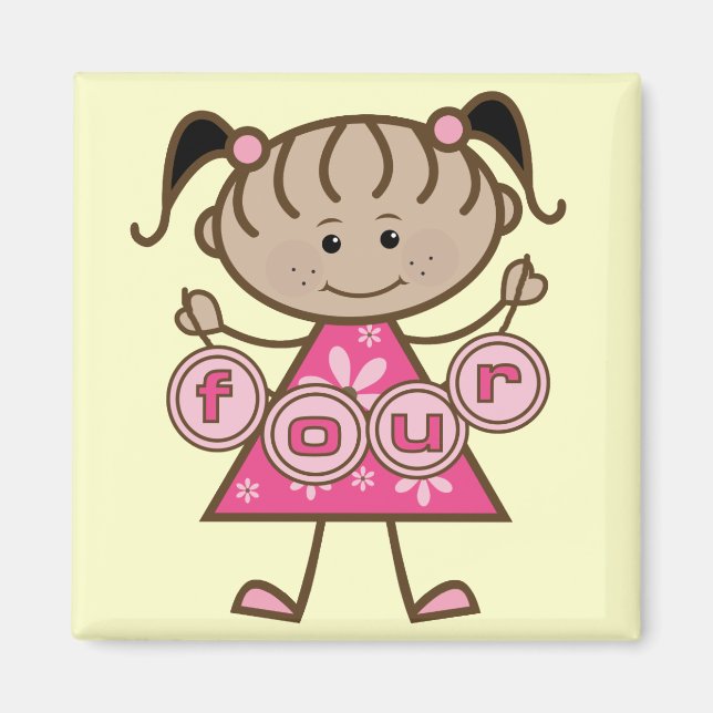 Aimant Little Girl 4th Birthday Tshirts et cadeaux (Devant)