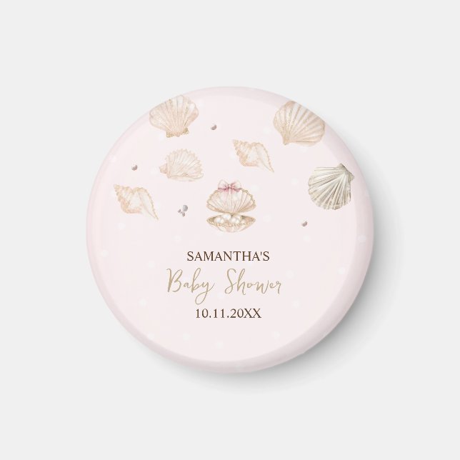 Aimant Little Pearl Seashells Dots Baby Shower (Devant)