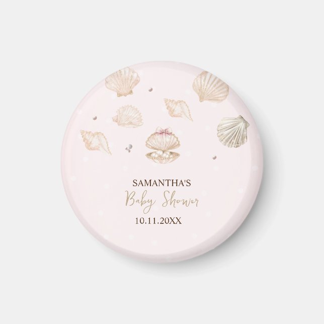 Aimant Little Pearl Seashells Dots Baby Shower (Devant)