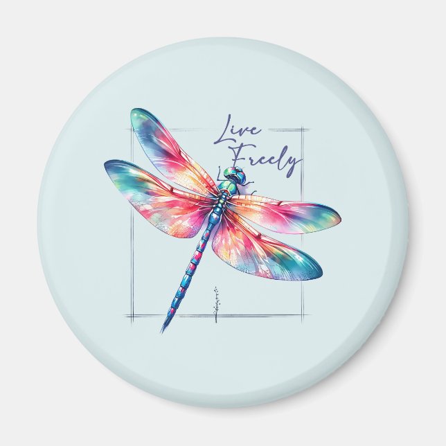 Aimant Live Freely - Dragonfly Colorful Inspirational (Devant)
