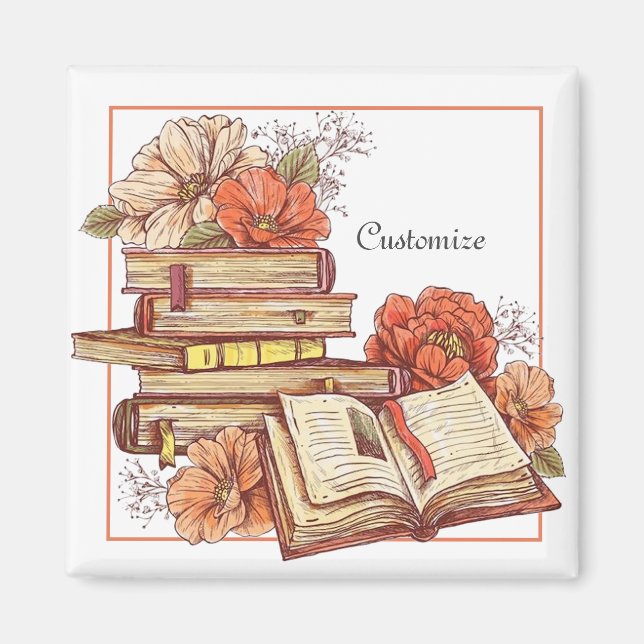 Aimant Livres Et Fleurs Personnalisés (Devant)