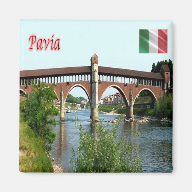 Aimant LMD044 PAVIA, Le Pont Couvert, Italie, Frigo (Devant)