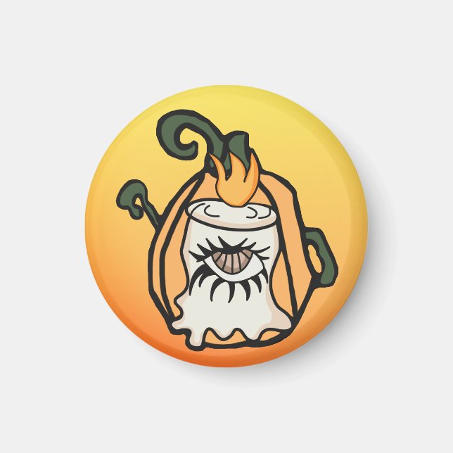 Aimant L'oeil Éffrayant d'un Citrouille de Bois rétro (Devant)