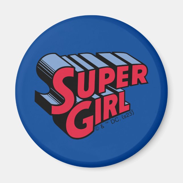 Aimant Logo du nom empilé de la superfille rouge et bleue (Devant)