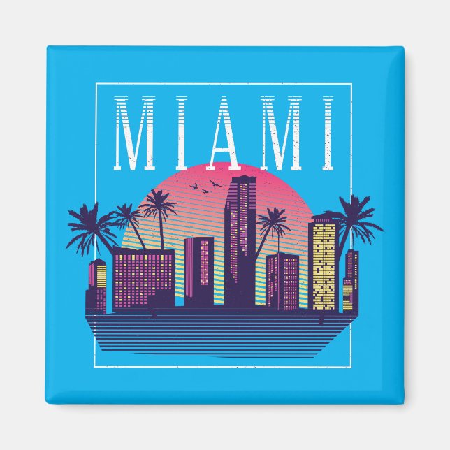 Aimant Logo élégant de Miami Florida Retro City (Devant)