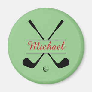 Aimant Logo et nom stylish noir et rouge Joueur de golf