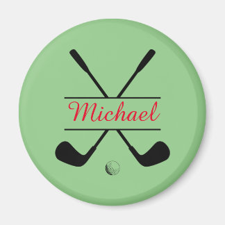 Aimant Logo et nom stylish noir et rouge Joueur de golf