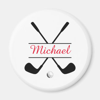 Aimant Logo et nom stylish noir et rouge Joueur de golf