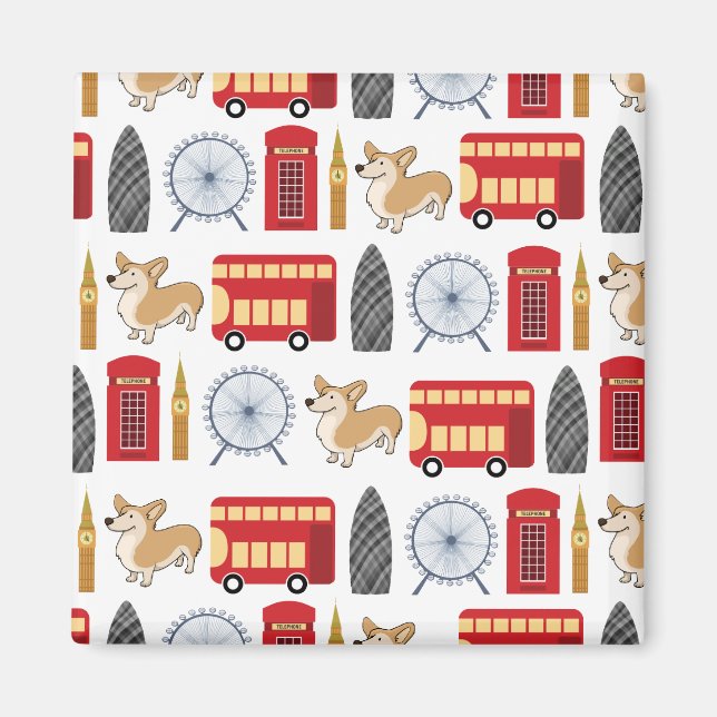 Aimant London Icon and Corgi Collage Motif (Devant)