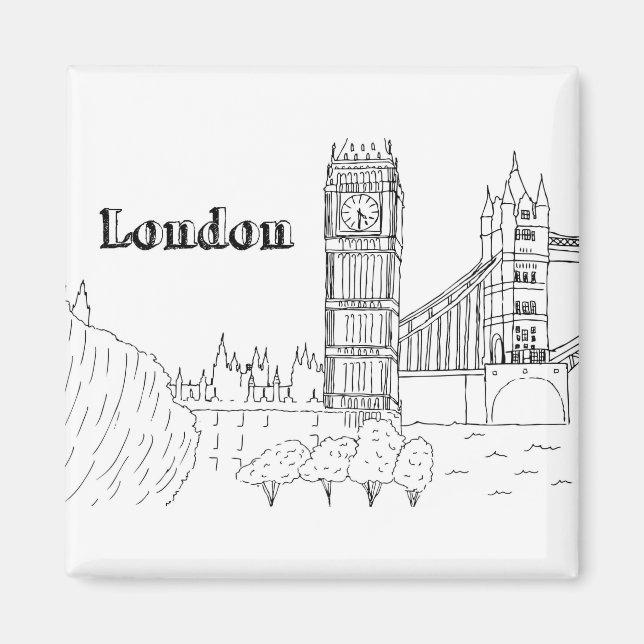 Aimant Londres Big Ben Vacation Dessin Vacances Art Trave (Devant)