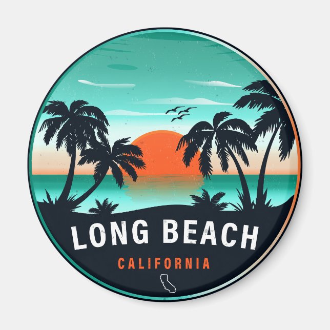 Aimant Long Beach California Retro Sunset Souvenirs 80s (Devant)