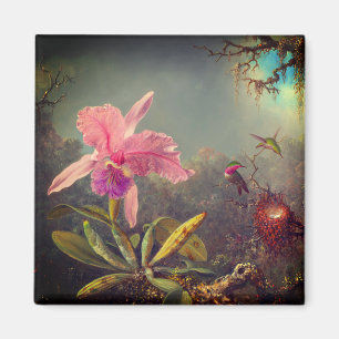 Aimant L'orchidée de Cattleya et trois colibris Heade