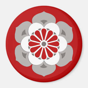 Aimant Lotus Flower Mandala, rouge foncé, gris et blanc