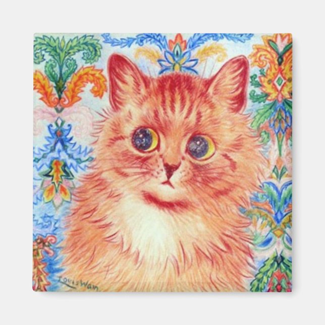 Aimant Louis Wain mignon chat avec motifs abstraits derri (Devant)