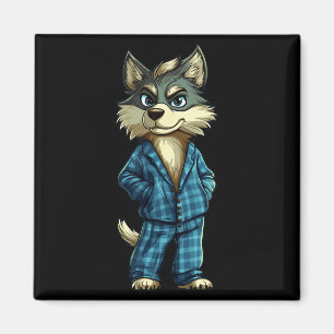 Aimant Loup drôle et rêveur en tenue de pyjama pour garço