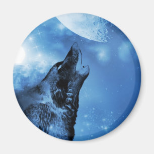 Aimant Loup fantôme hurlant sur la lune