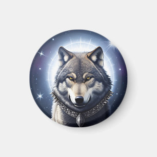 Aimant Loup Majestueux Sous un Ciel Étoilé