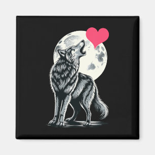 Aimant Loup tenant un cœur Saint-Valentin Jolies Loups Va