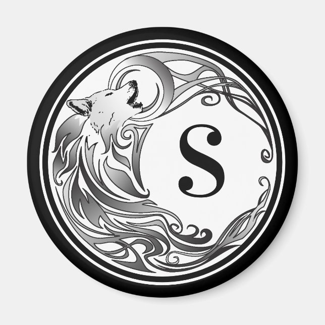 Aimant Loup tribal - Monogramme ombragé (Devant)