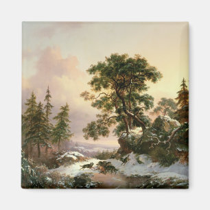 Aimant Loups dans un paysage d'hiver (huile sur le