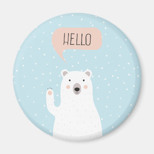 Aimant L'ours blanc mignon dans la neige indique bonjour