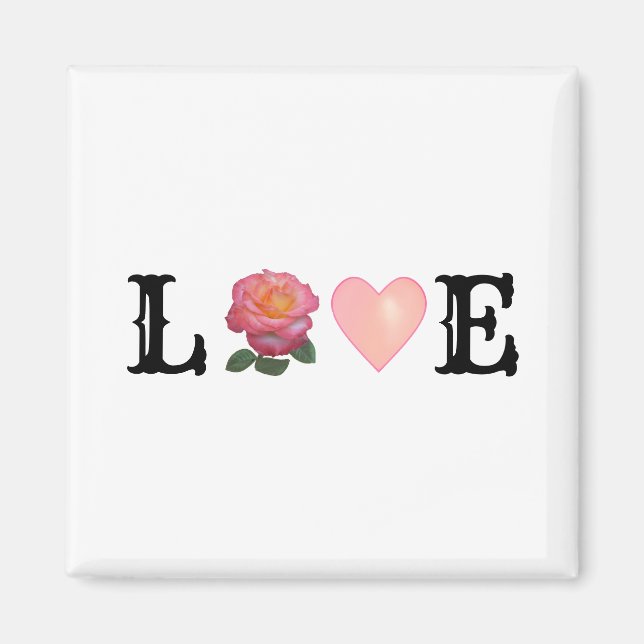 Aimant Love Coeur & Rose Flower (Devant)