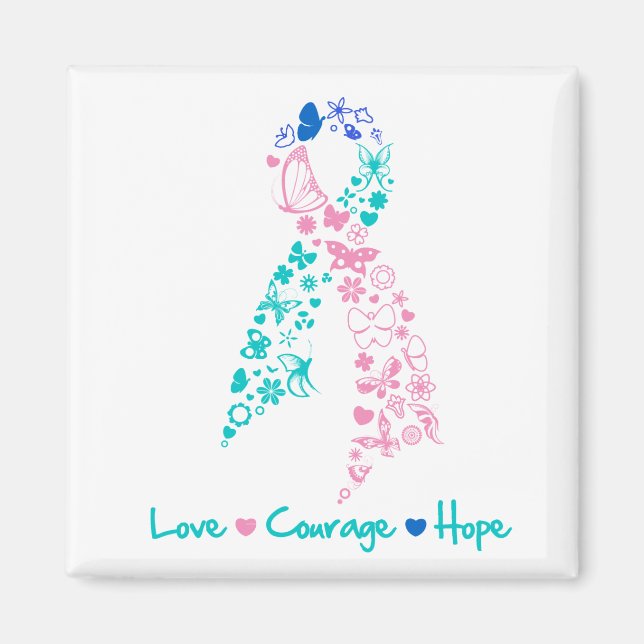 Aimant Love Courage Hope Butterfly - Thyroid Cancer (Devant)