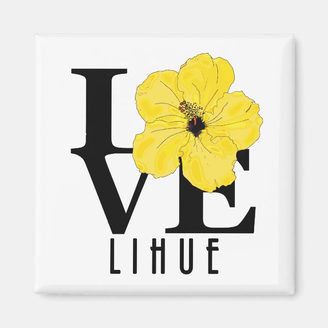 Aimant LOVE Lihue Hawaii Hibiscus Jaune (Devant)