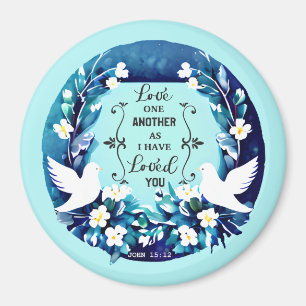 Aimant Love One Another Blue and White Doves