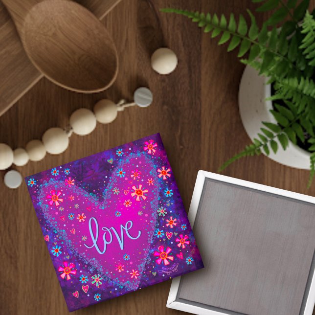 Aimant Love Purple Hearts Floral tendance Inspirant (Créateur téléchargé)