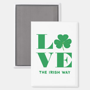 Aimant Love Shamrock Clover Irish Custom Text Vert Blanc