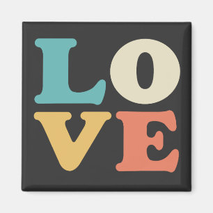 Aimant Love Typographie Carré de couleur rétro