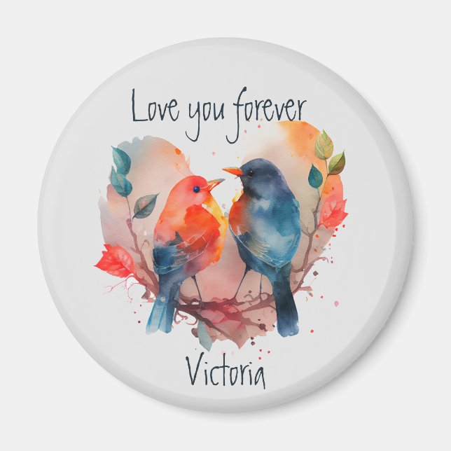 Aimant Lovebirds Nom personnalisé Date (Devant)