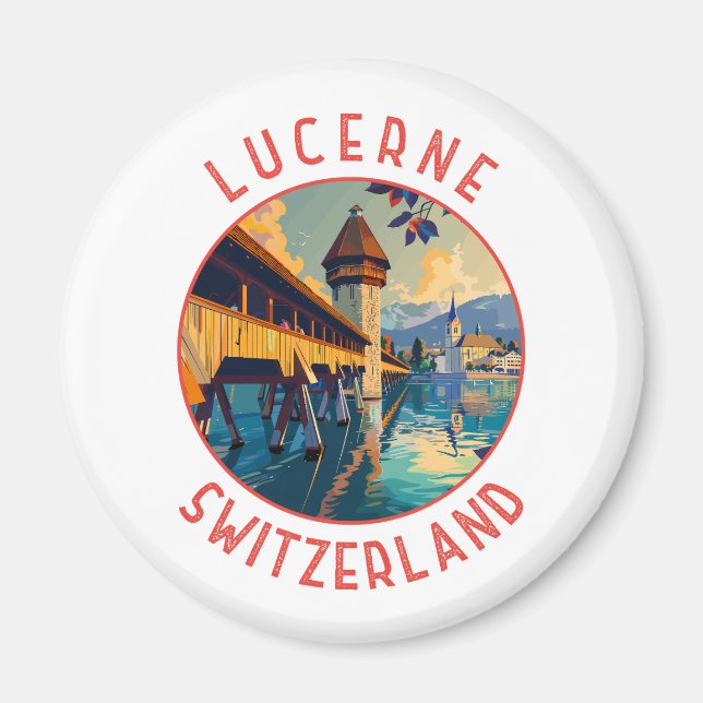 Aimant Lucerne Suisse Retro Cercle détendu (Devant)