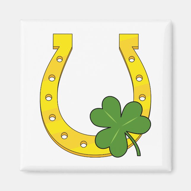 Aimant Lucky Golden Horseshoe avec Shamrock en blanc (Devant)